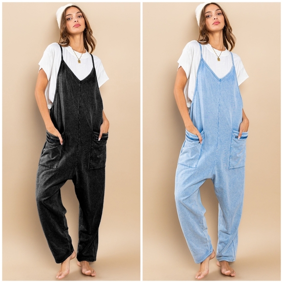 Ces Femme Washed Black Soft Knit Jumpsuit Overalls - Picture 3 of 7